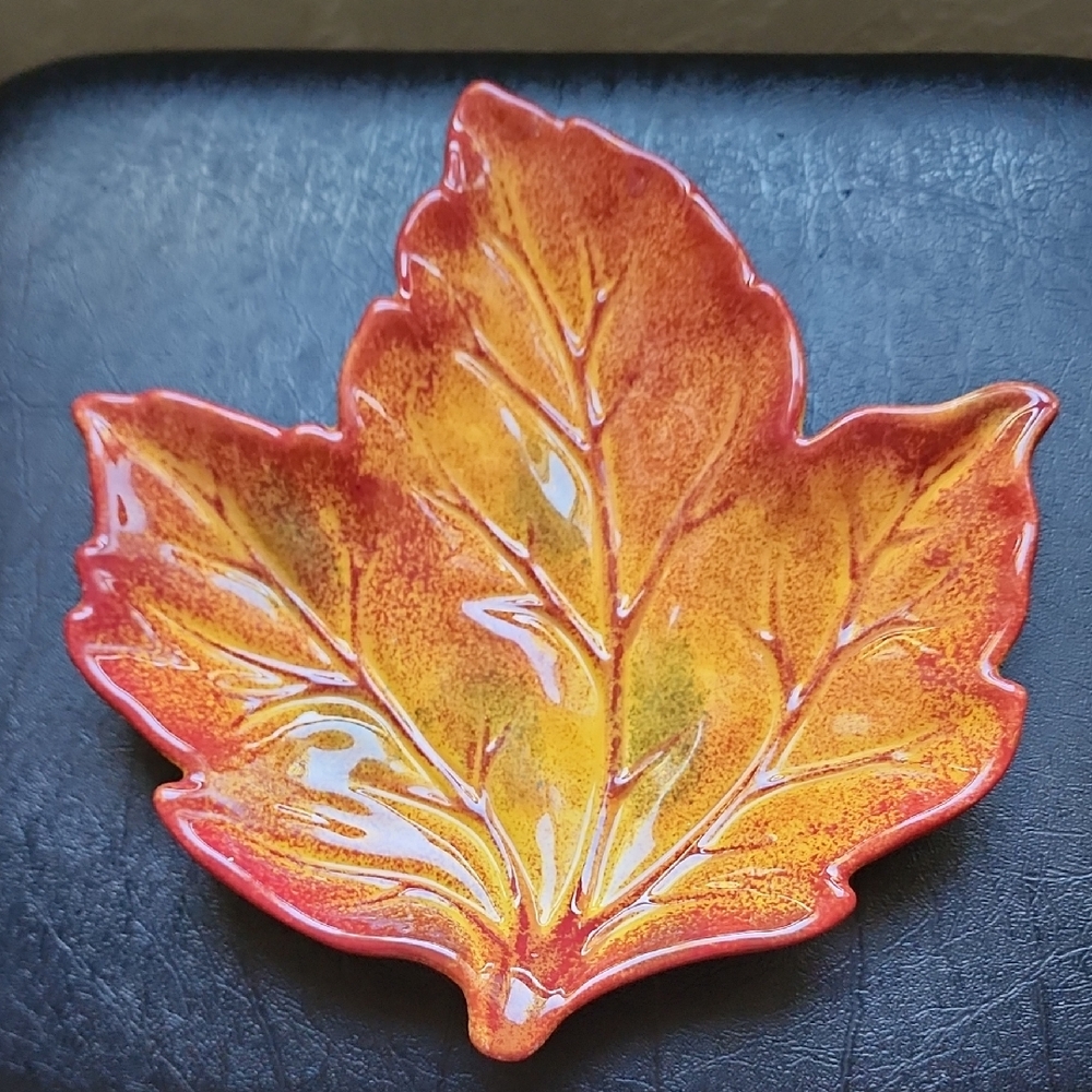 Autumn Leaf Decorative Plate - Red and Yellow